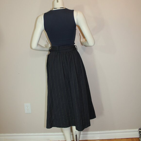 Massimo Dotti midi button striped navy belted classic skirt size 8 - Picture 4 of 8